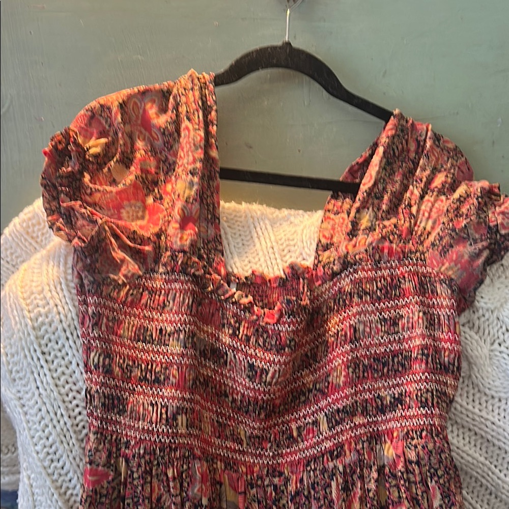 Free People Pink Maxi Sundress with Puff Sleeves